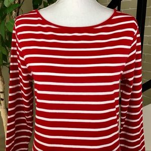 Red & white stripe, long sleeve size Large.